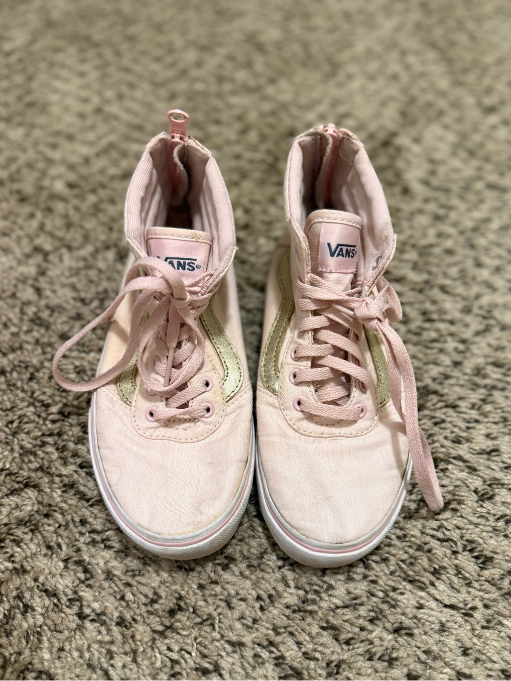 Vans Hightop Canvas Sneakers- Light Pink W/Gold Stripe
